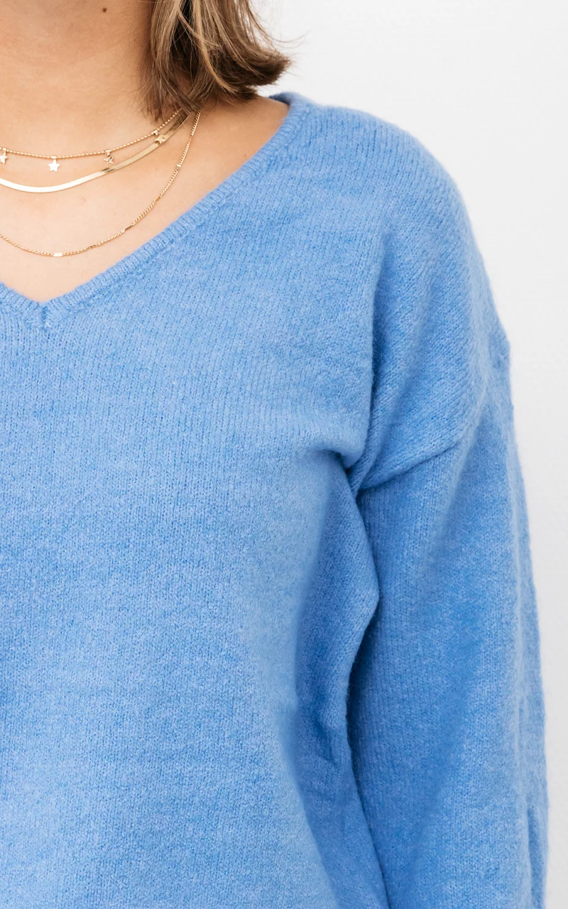Basic Pullover mit V-Ausschnitt Hellblau