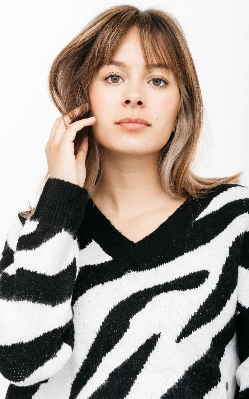 Oversized trui met zebraprint Zwart Wit