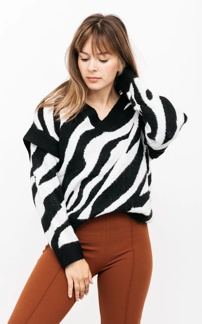 Oversized trui met zebraprint Zwart Wit