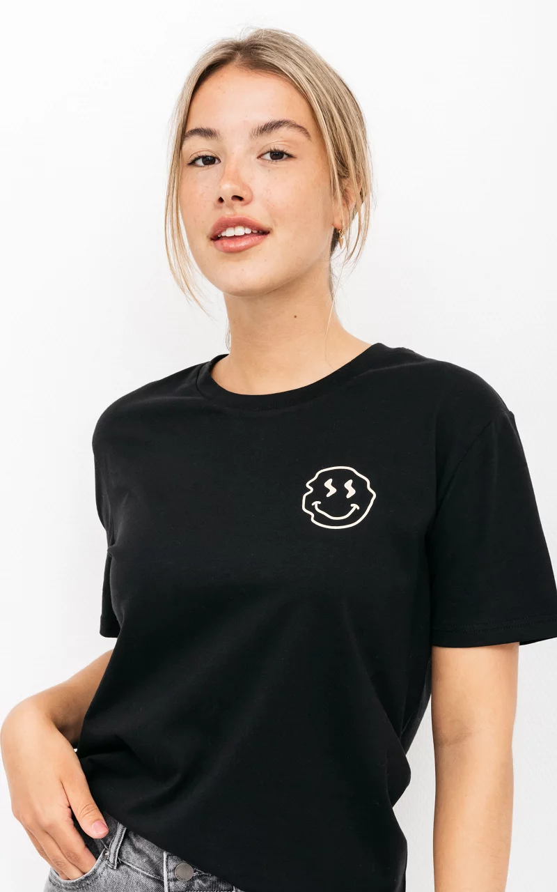 Basic t-shirt met smiley Zwart