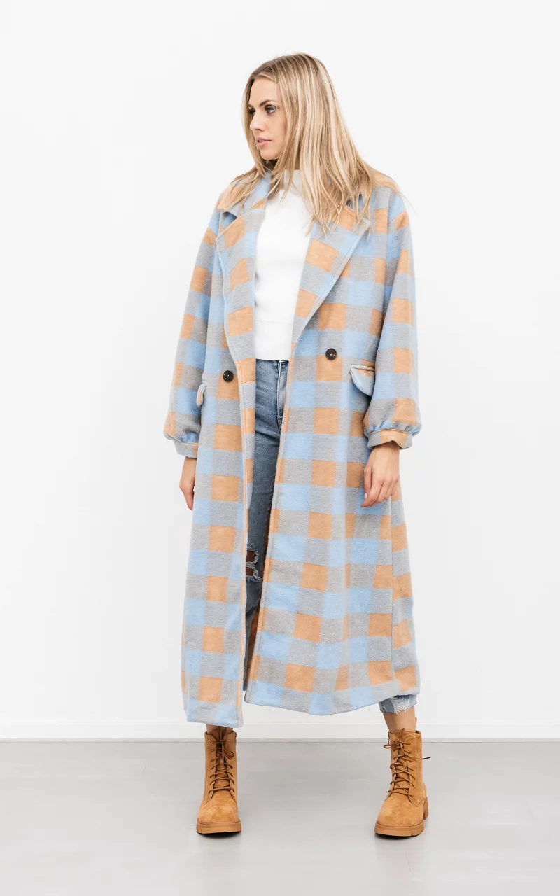 Checkered coat with pockets Light Blue Camel