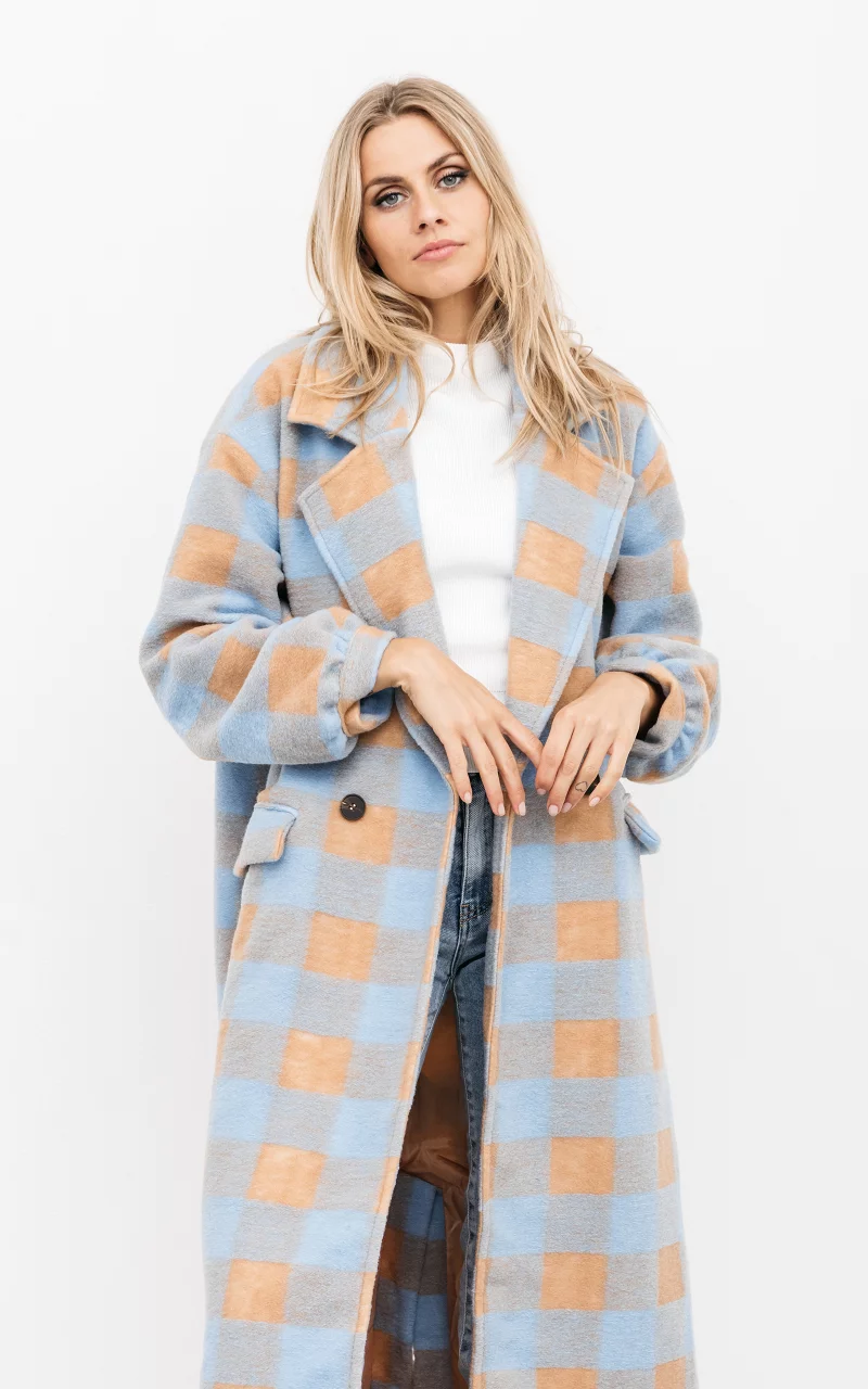 Checkered coat with pockets Light Blue Camel