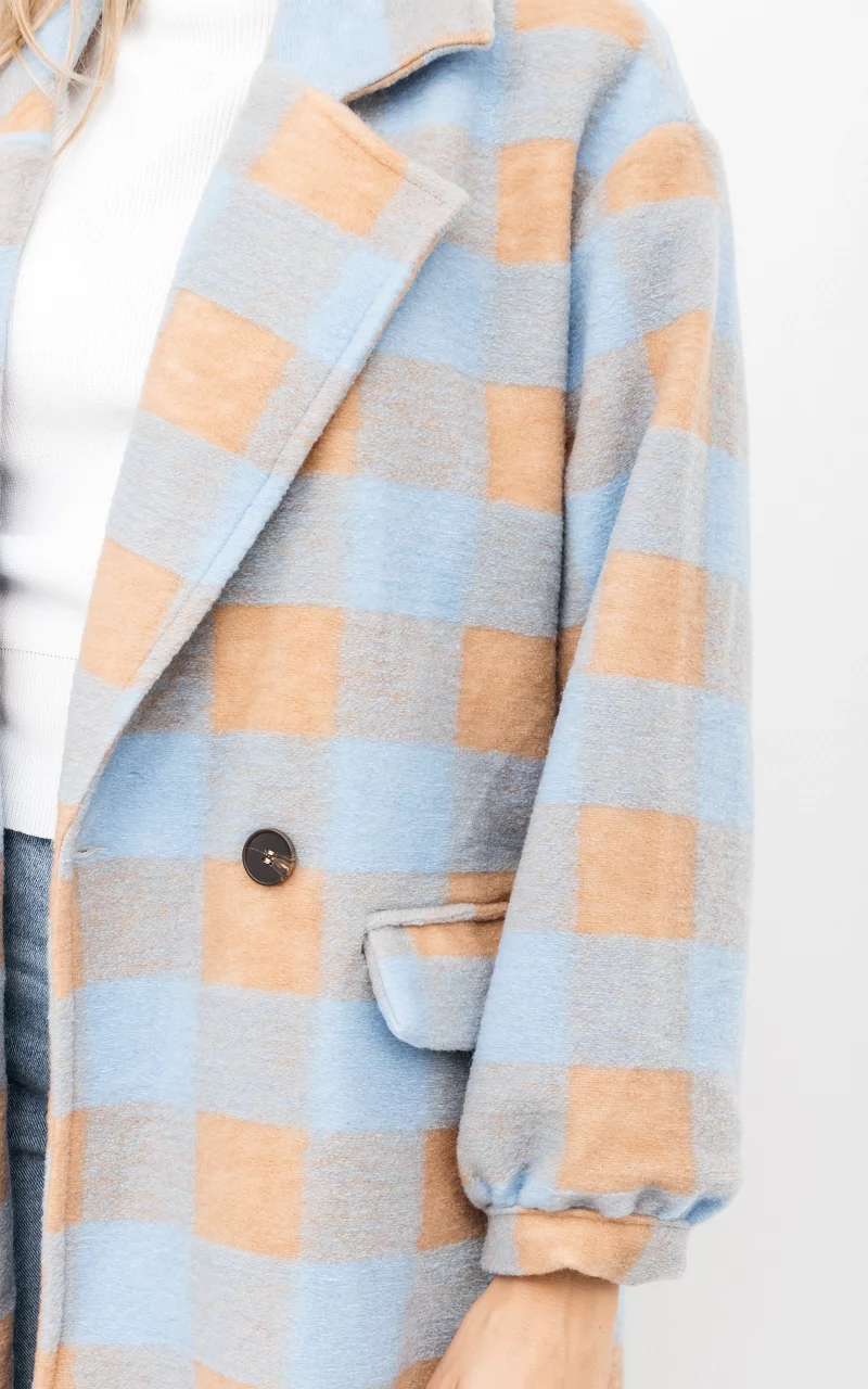 Checkered coat with pockets Light Blue Camel