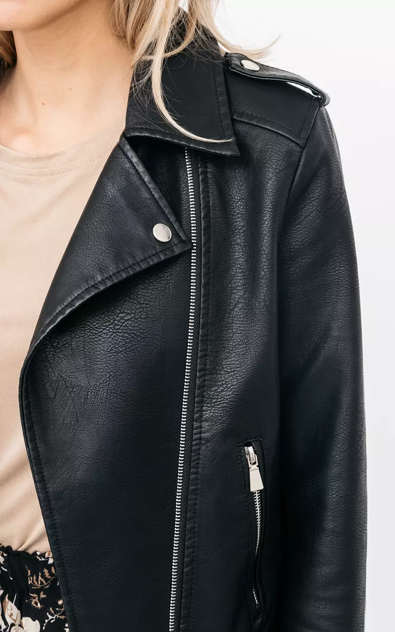 Biker jacket met zilverkleurige details Zwart