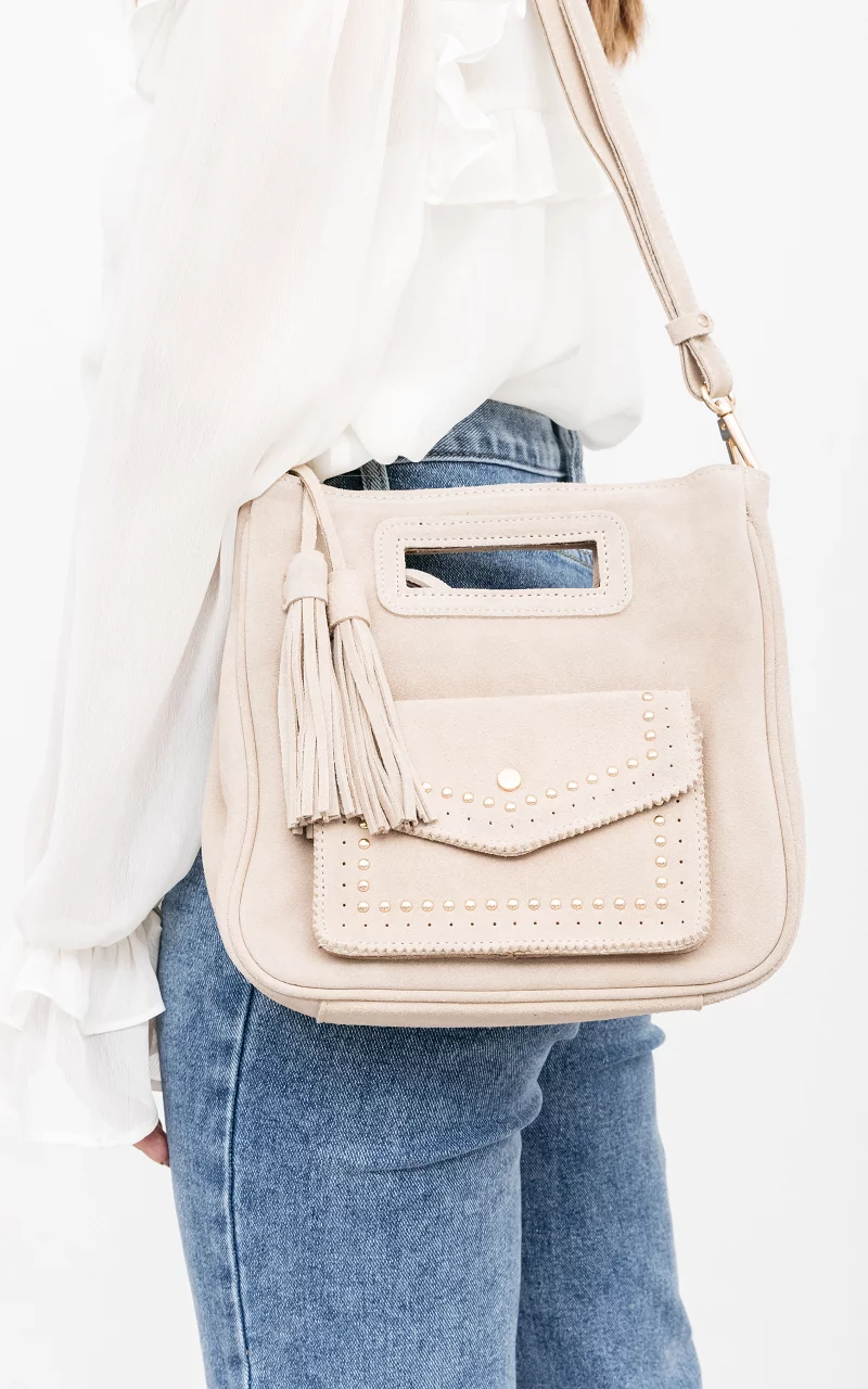 Suede bag with gold-coated details Beige