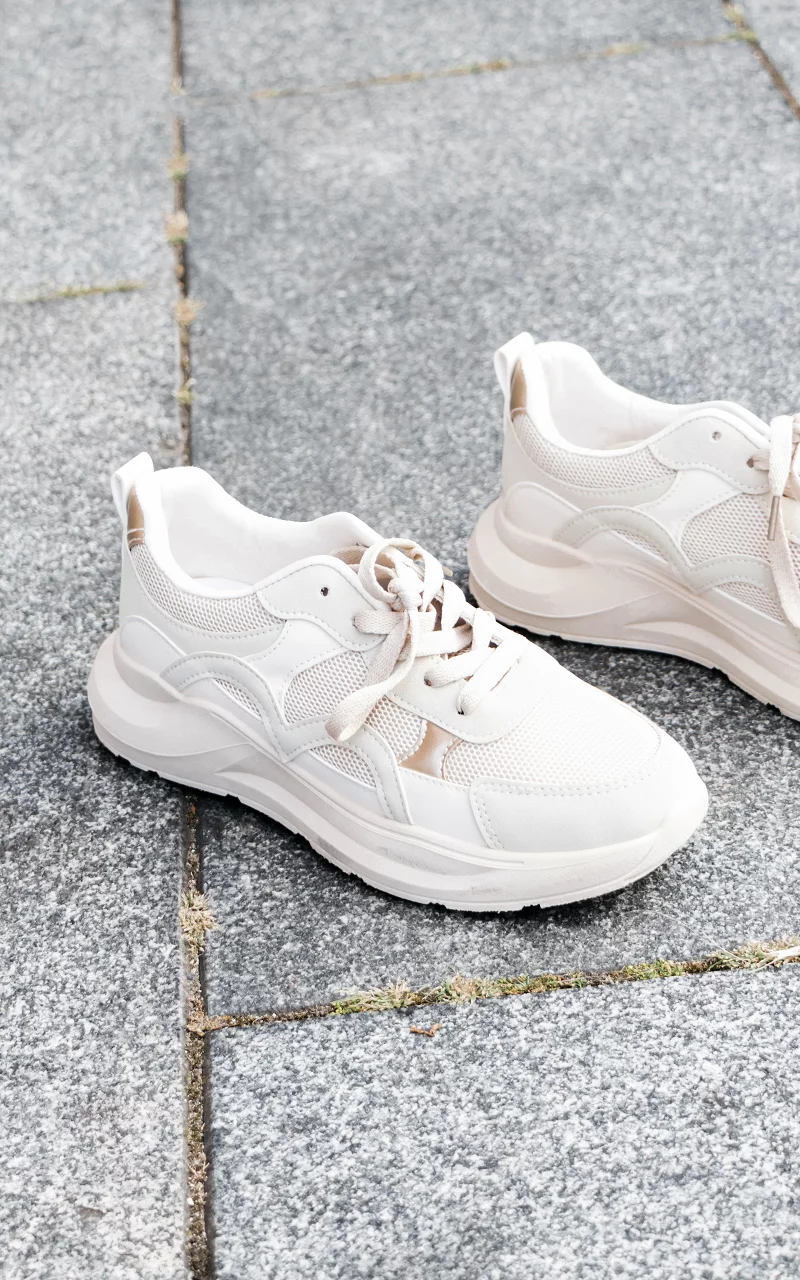 Lace-up sneakers with thick sole Beige