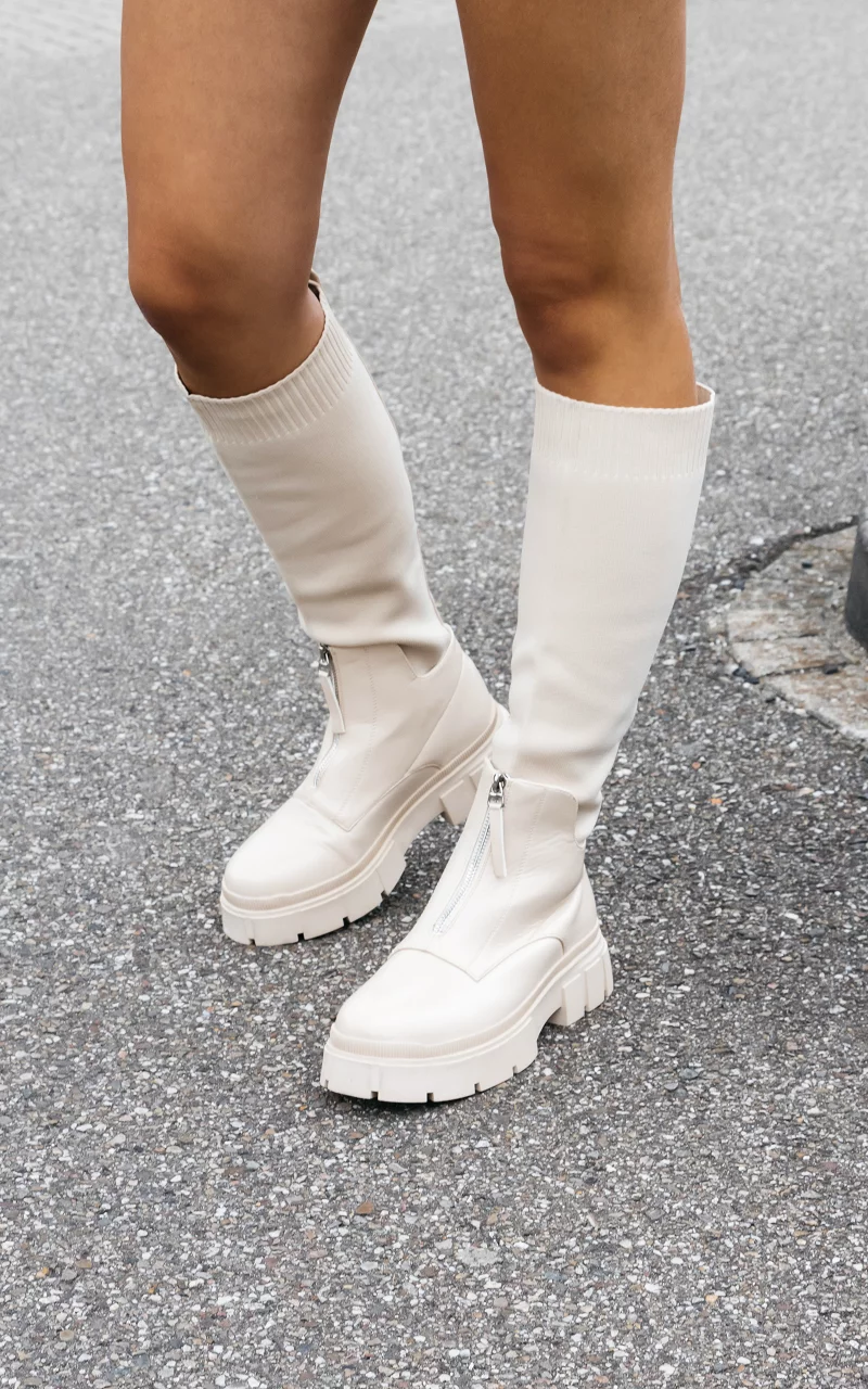 High boots with sock Beige