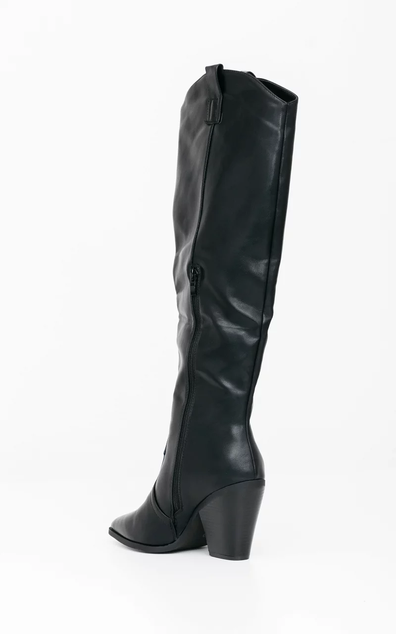 High cowboy boots with heel Black