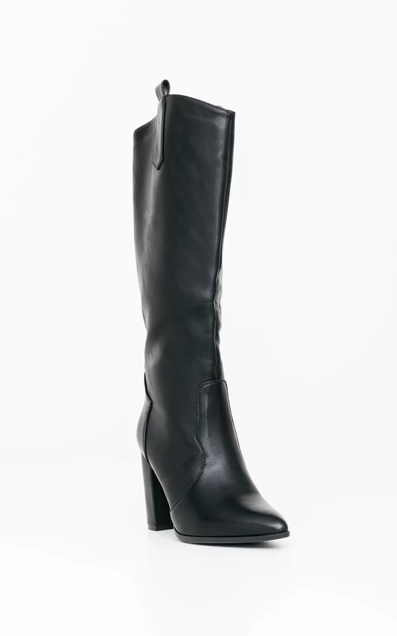 High leather-look boots with heel Black