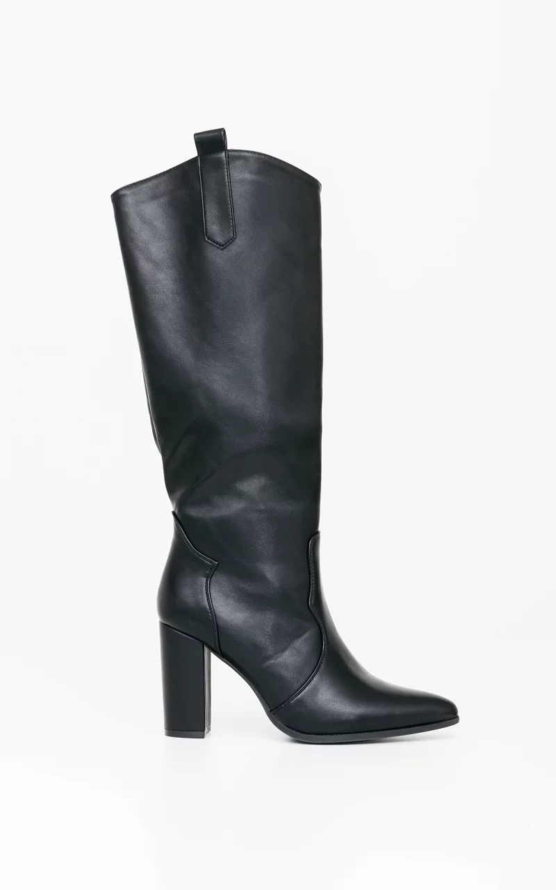 High leather-look boots with heel Black