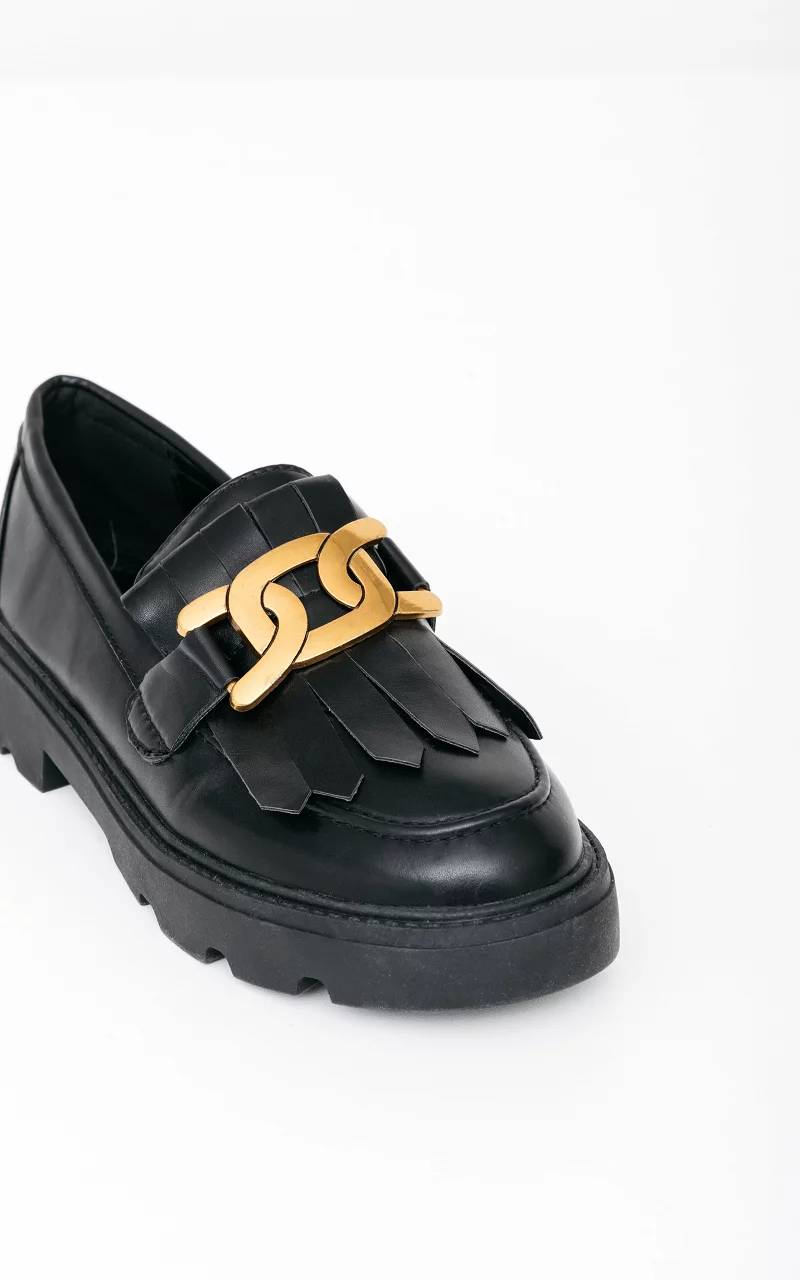 Loafer mit Zierschnalle Schwarz Gold