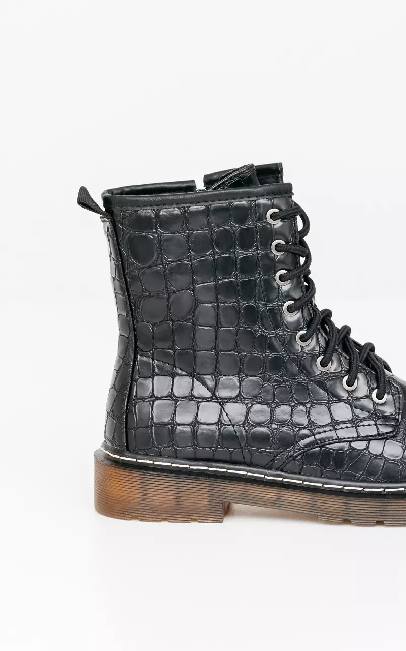 Veter boots met krokodillenprint Zwart
