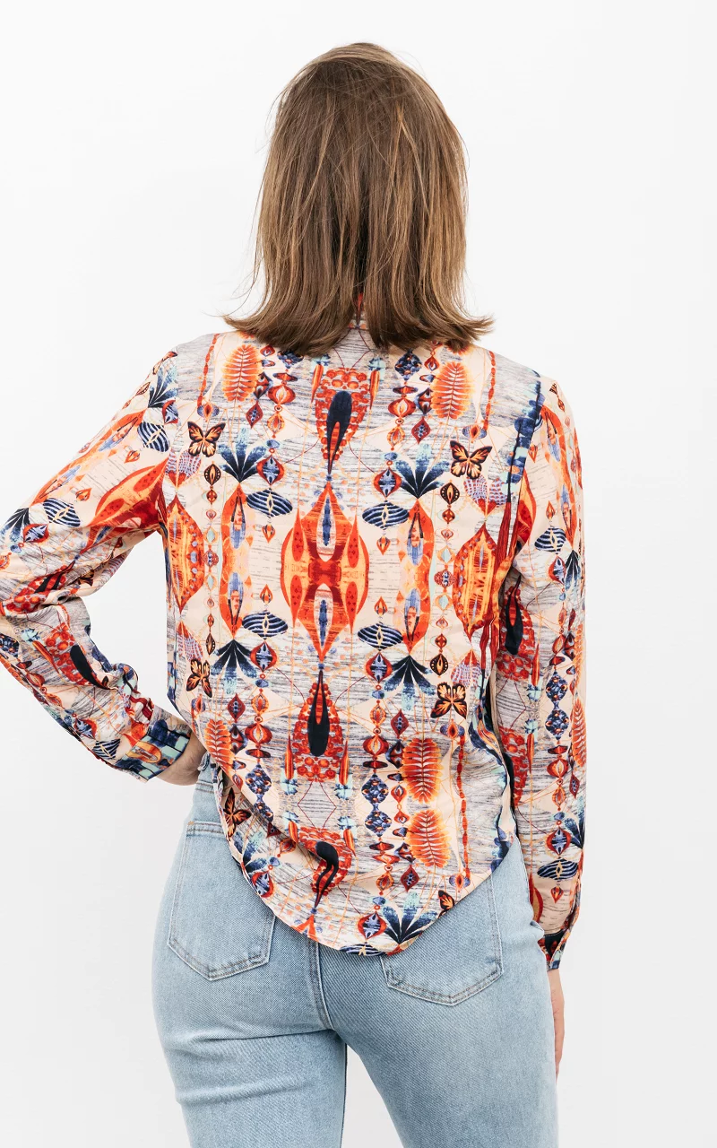 Printed blouse with buttons Orange Blue