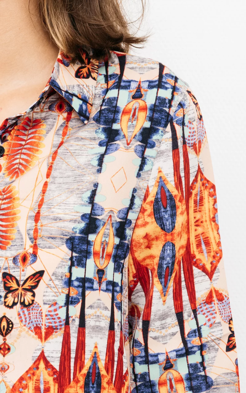 Printed blouse with buttons Orange Blue