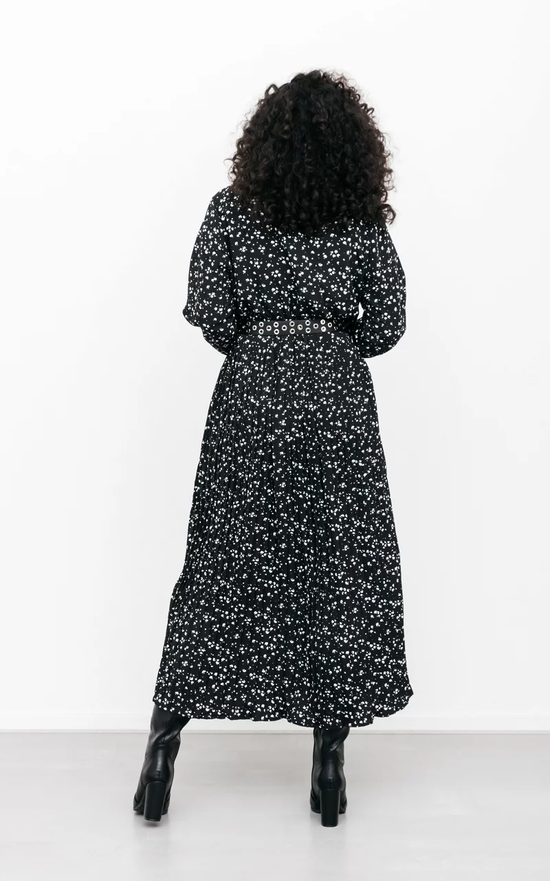 Maxi jurk met plissé Zwart Wit
