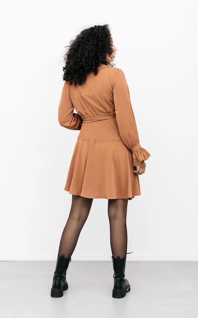 Wrap dress with V-neck Rust Brown