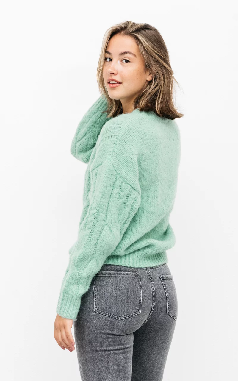 Cable-knit sweater with round neck Light Green