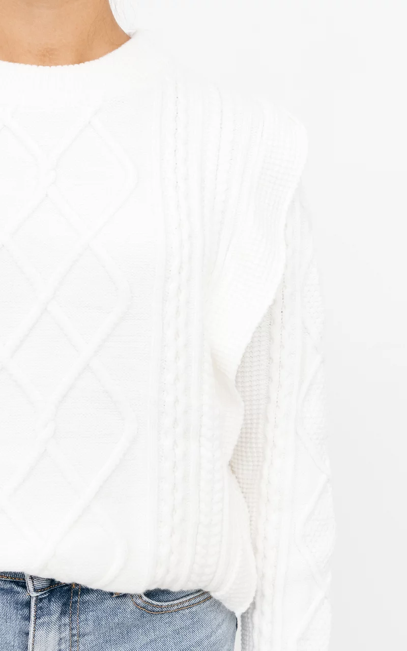 Cable-knit sweater with flounces White