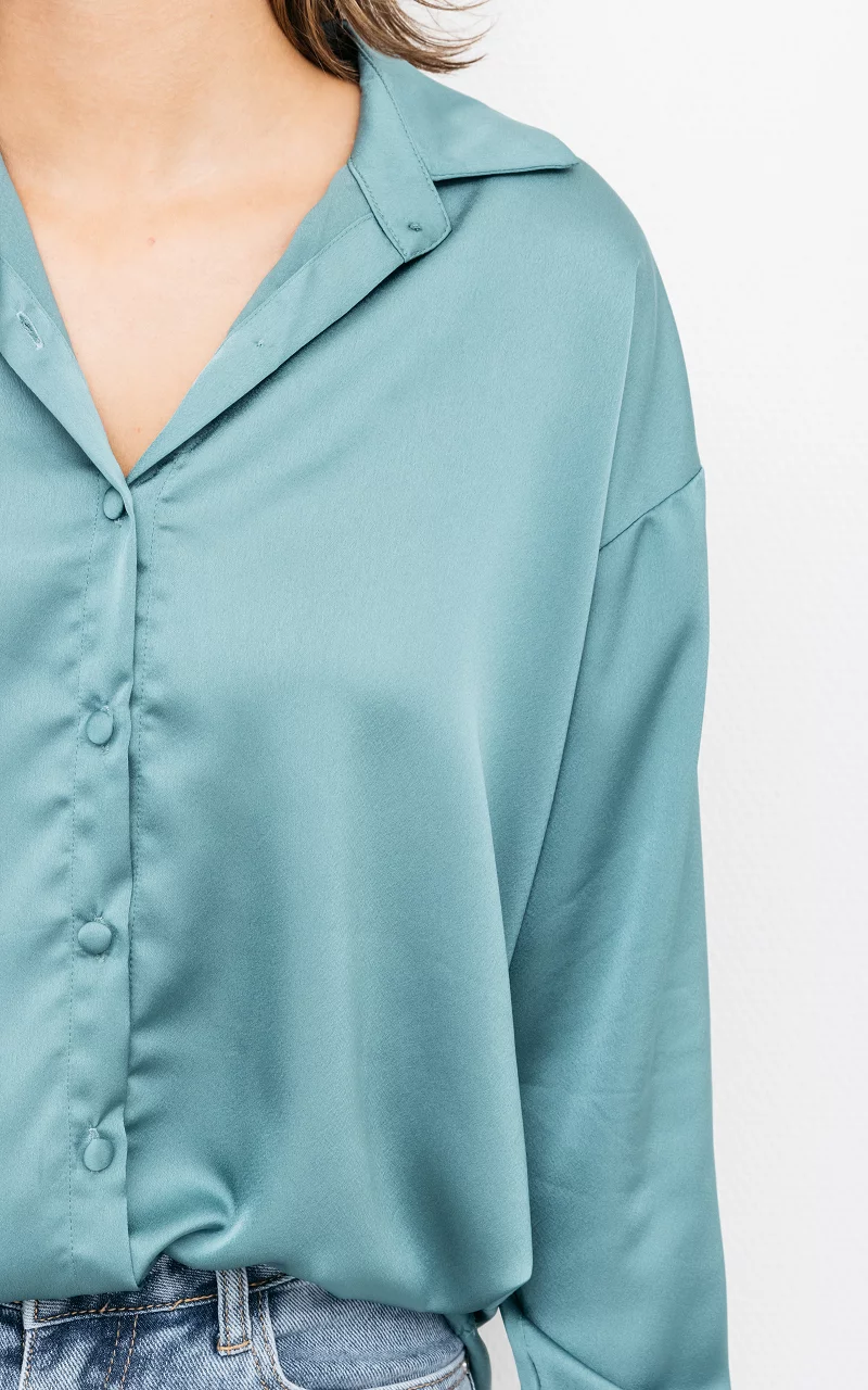 Satin-look blouse with buttons Aqua
