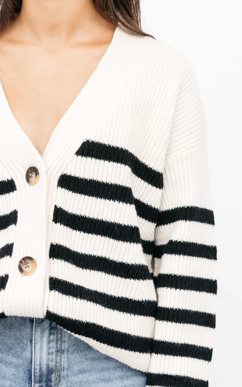 Buttoned cardigan with stripes Cream Black