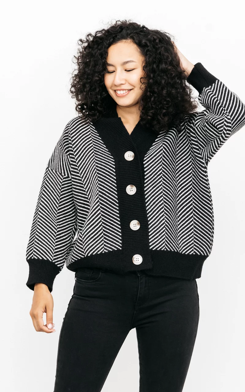 Gestreifter Cardigan mit Knöpfen Schwarz Weiß