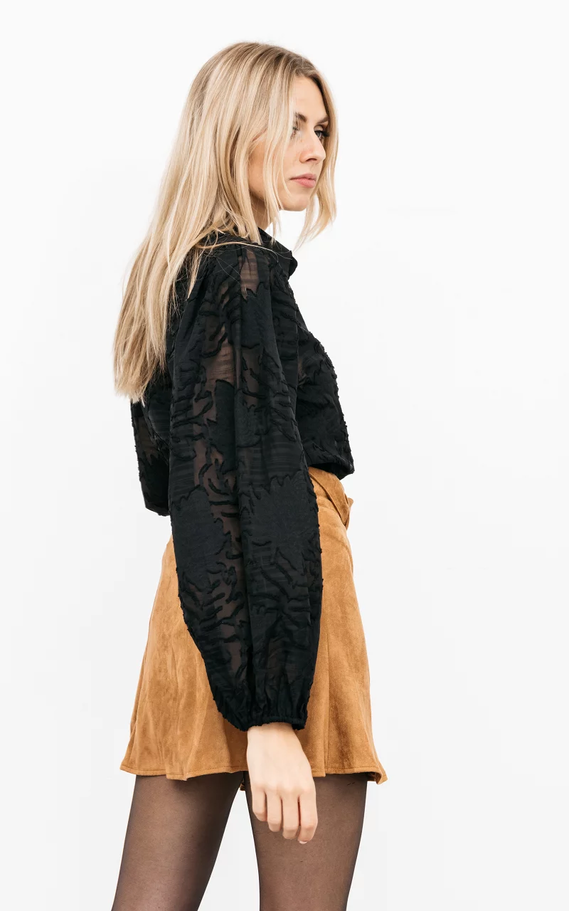 See-through blouse with balloon sleeves Black