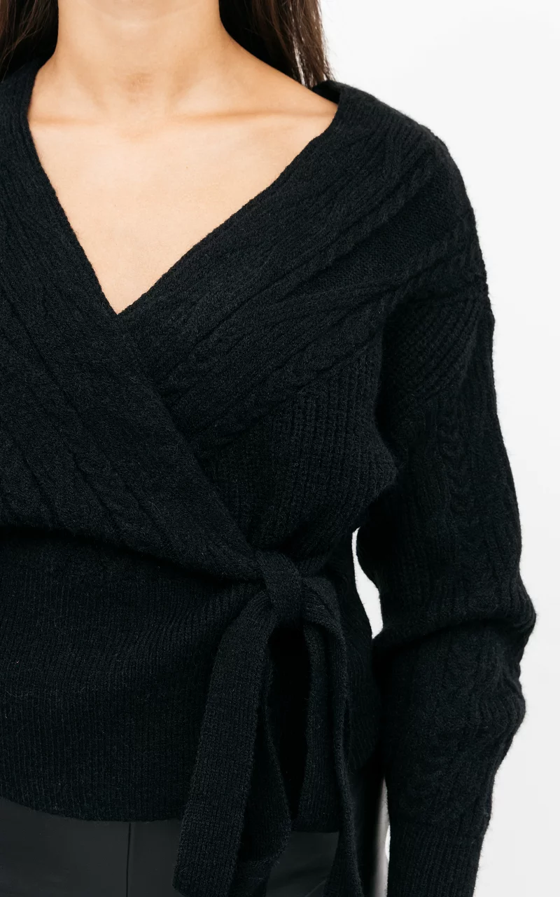 Sweater with waist tie Black