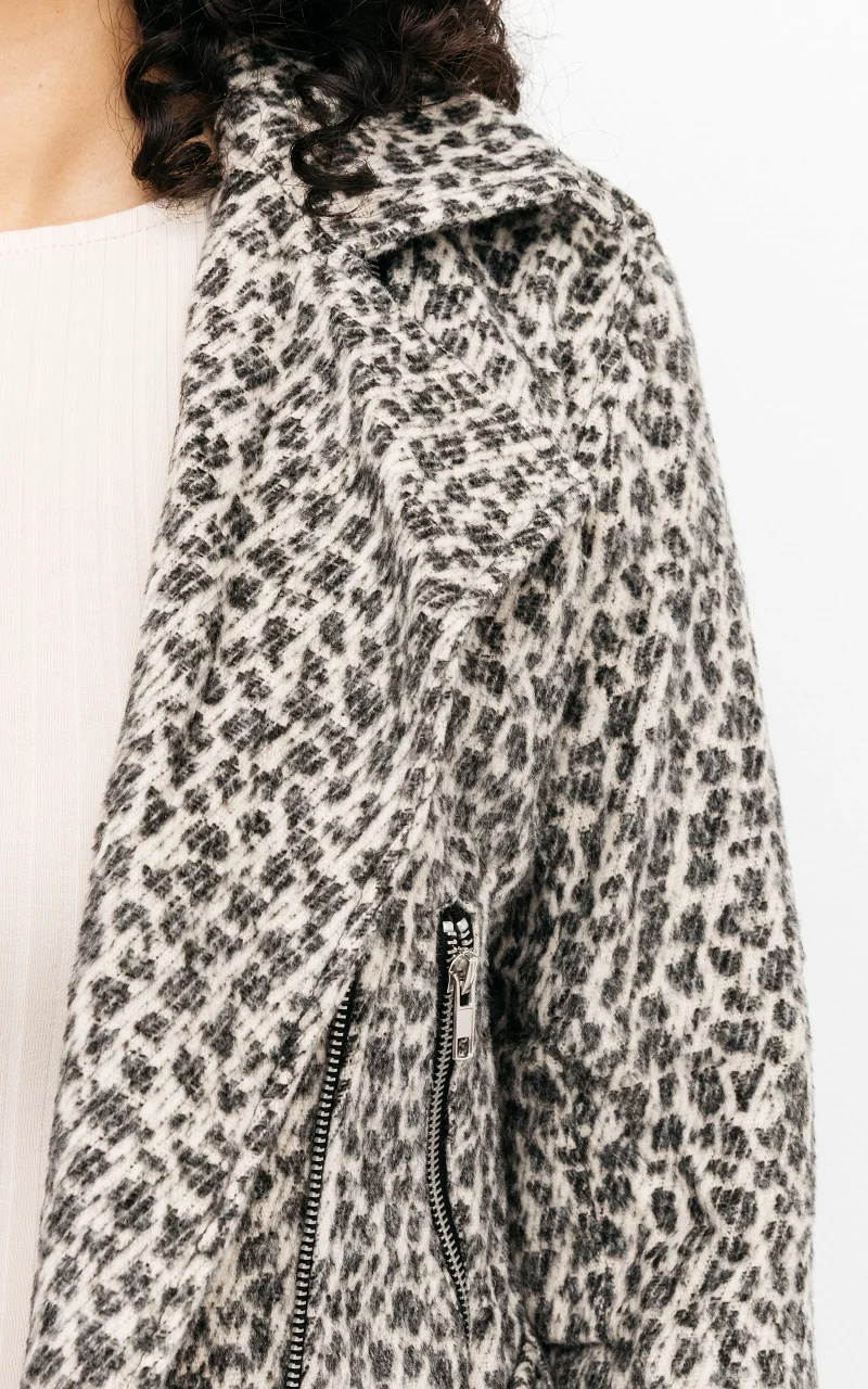 Patterned jacket with belt Cream Black