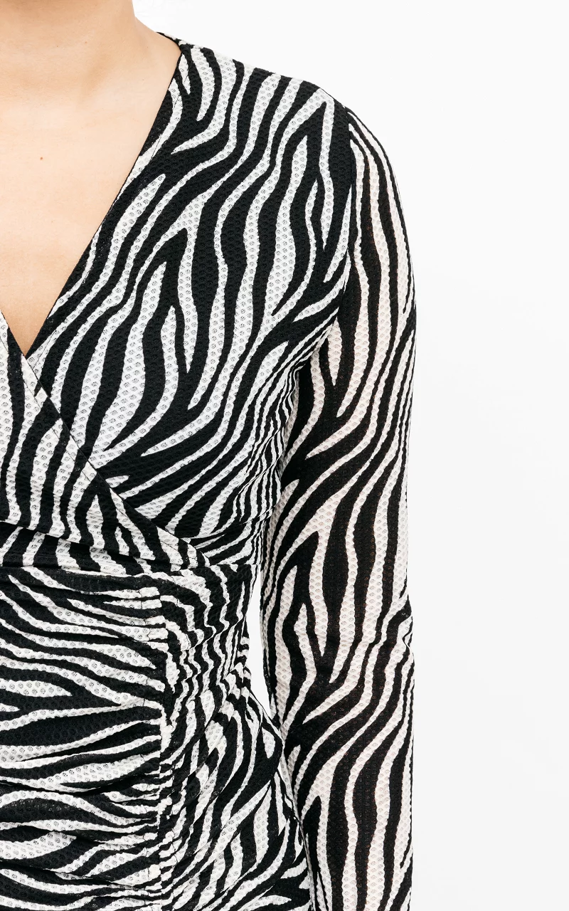 Zebraprint jurk met split Zwart Creme