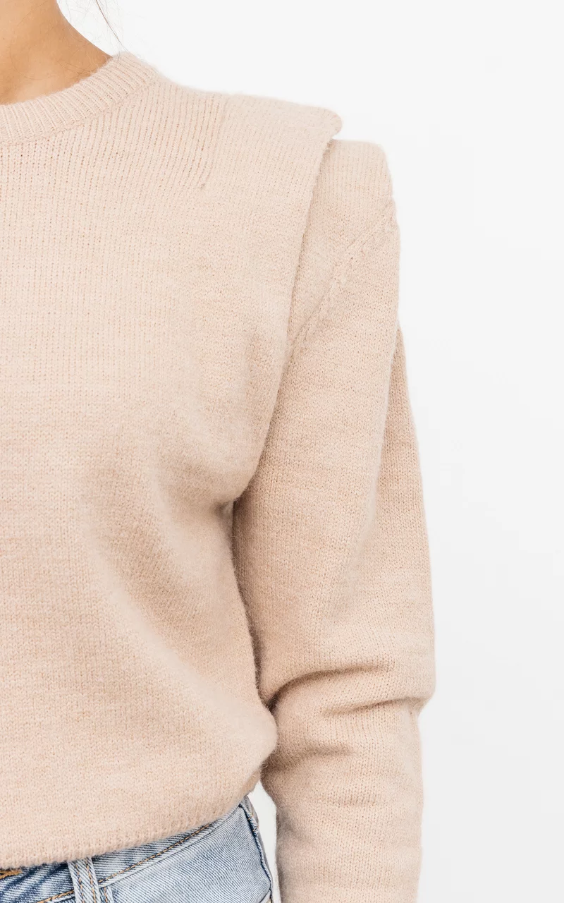 Trui met schouderstukken Beige