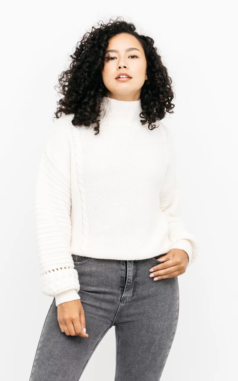 Knitted turtleneck sweater Cream