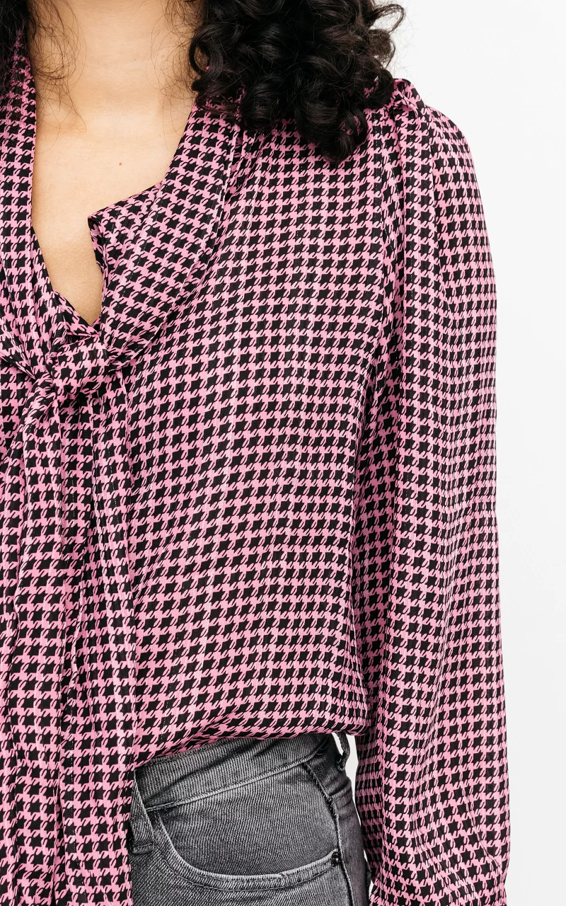 Pied de poule blouse with glitter details Pink Black