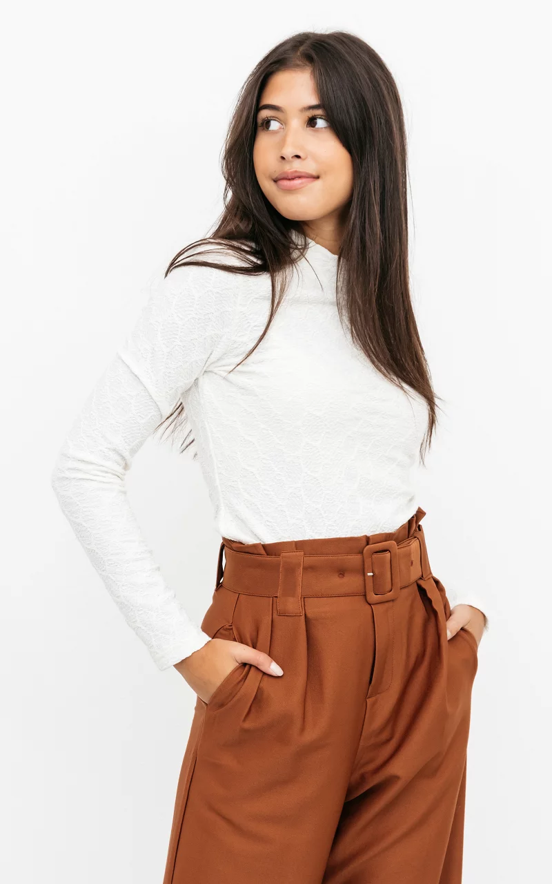 Patterned top with turtleneck Cream