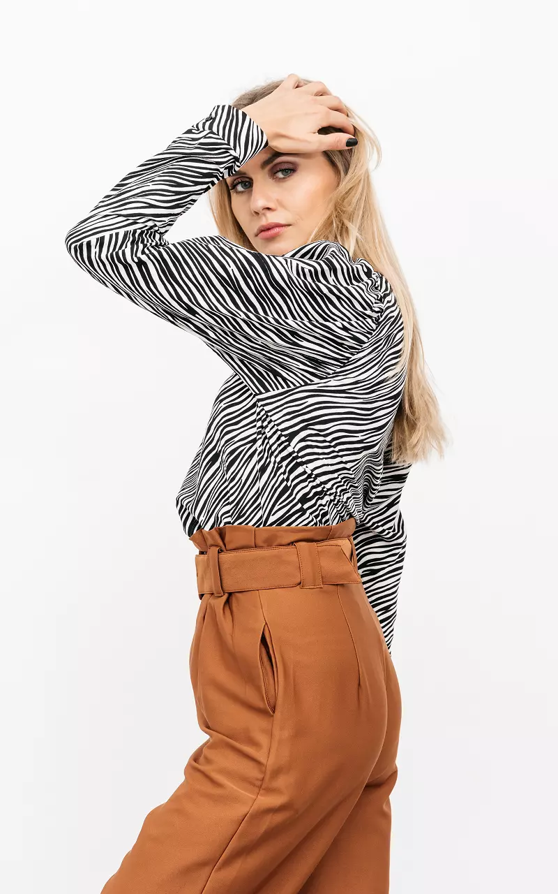 Zebra print top with puffed sleeves Black White