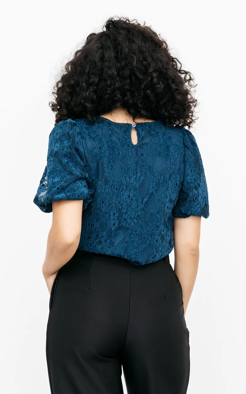 Lace top with puffed sleeves Petrol