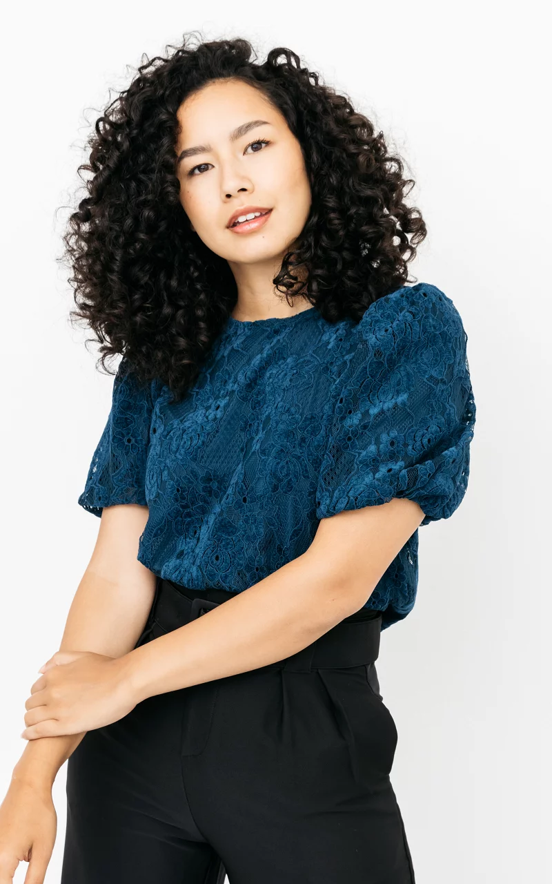 Lace top with puffed sleeves Petrol