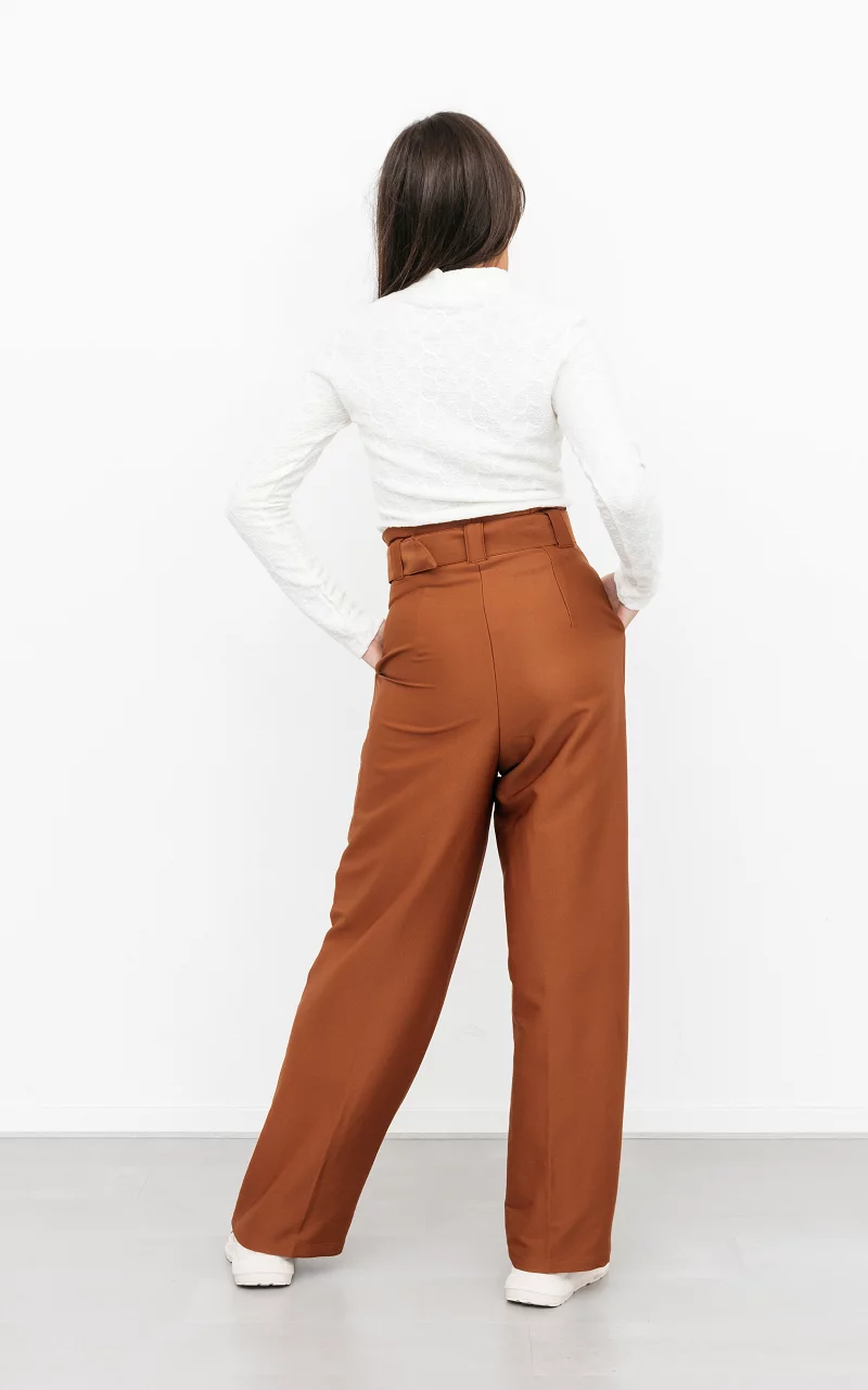 Wide leg pants with belt Rust Brown