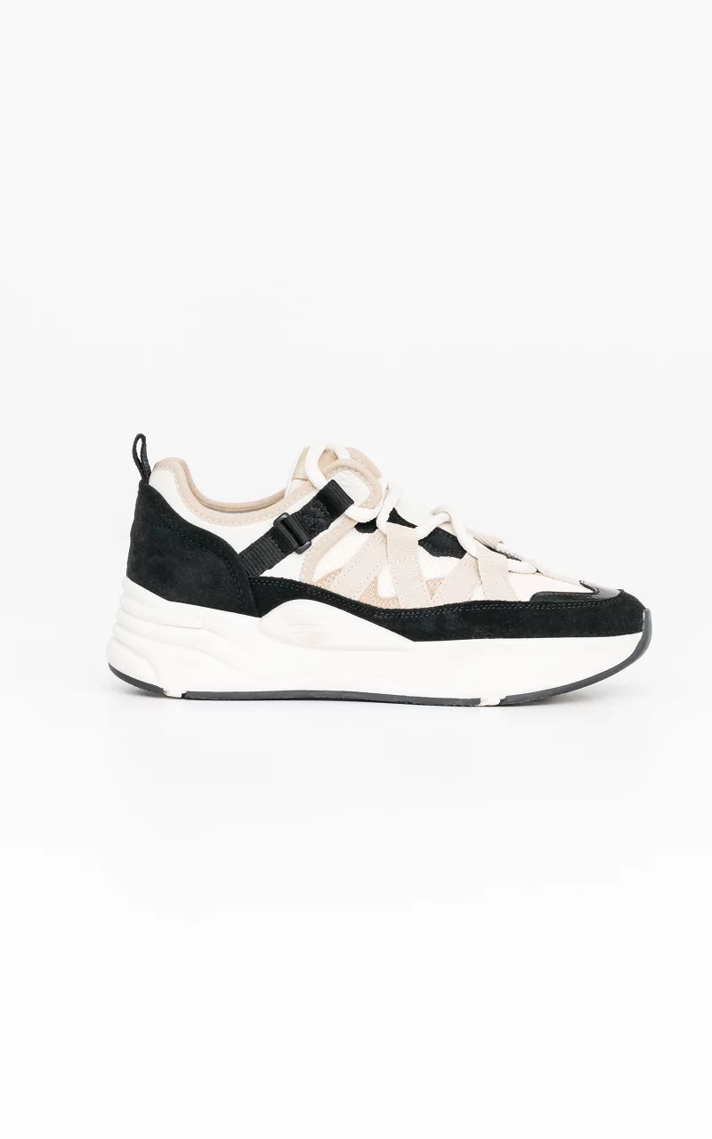 Leather lace-up sneakers with thick sole Black Beige