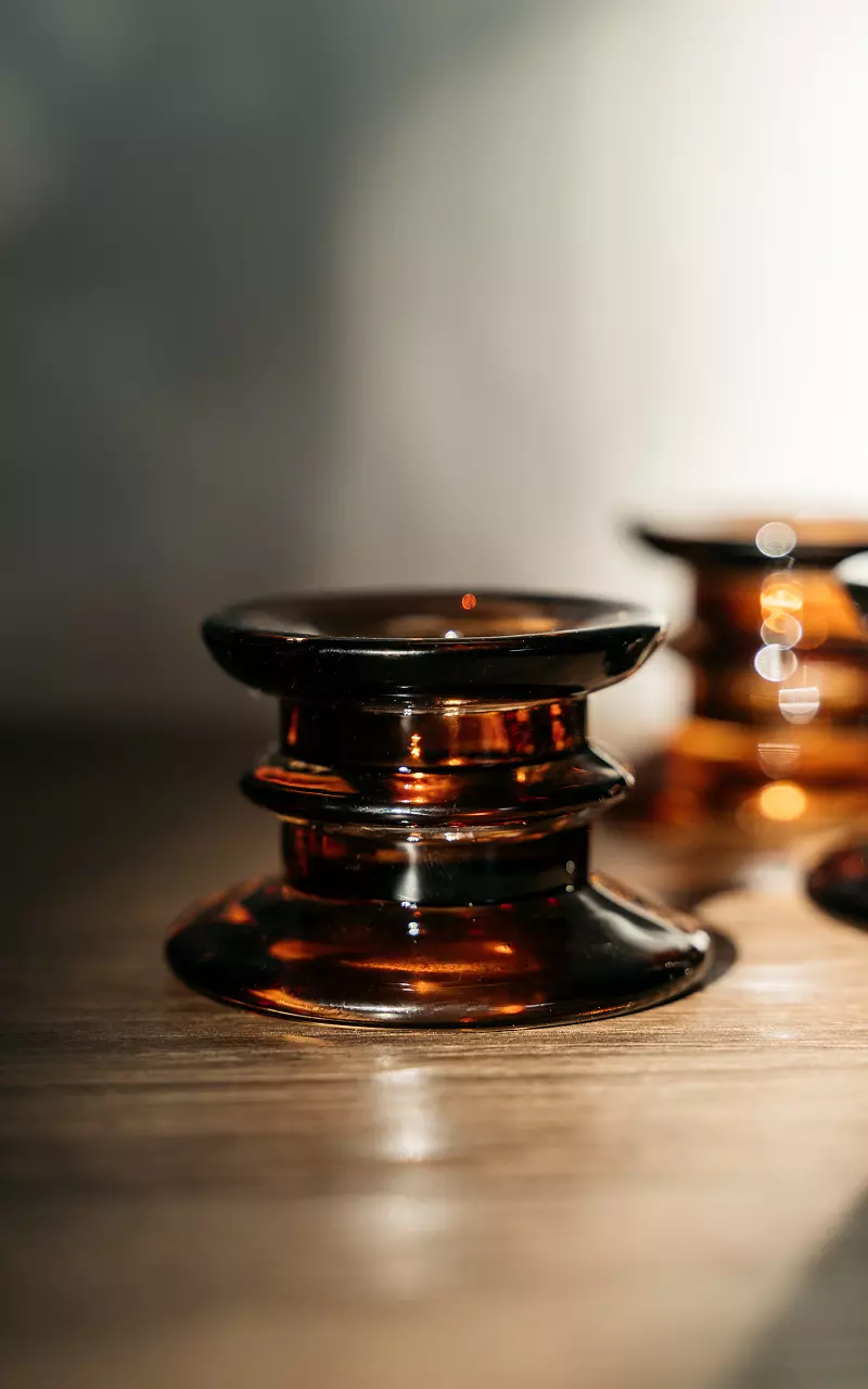 Set of 3 glass candle holders Brown