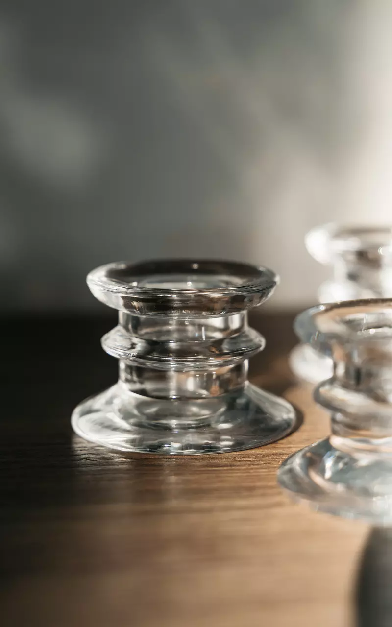 Set van drie glazen kleine kandelaars Transparant