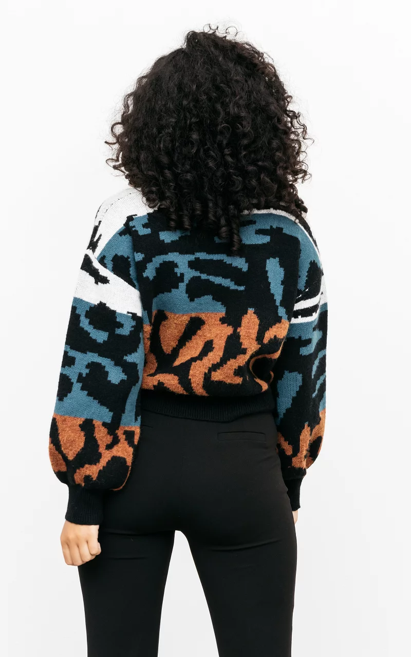 Pullover mit abstraktem Muster Schwarz Petrol