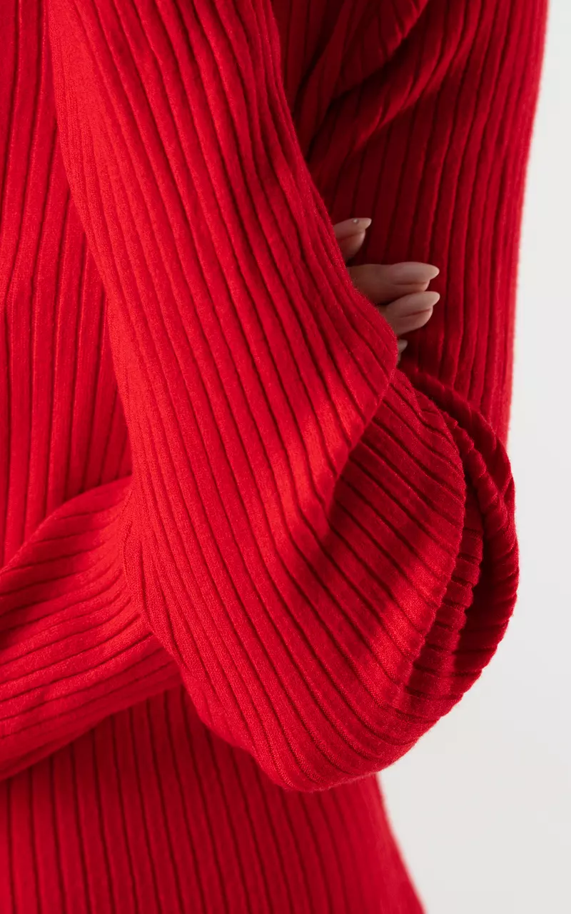 Ripp-Kleid mit Stehkragen Rot