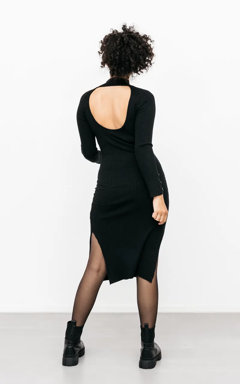 Midi-Kleid mit Keyhole-Ausschnitt Schwarz