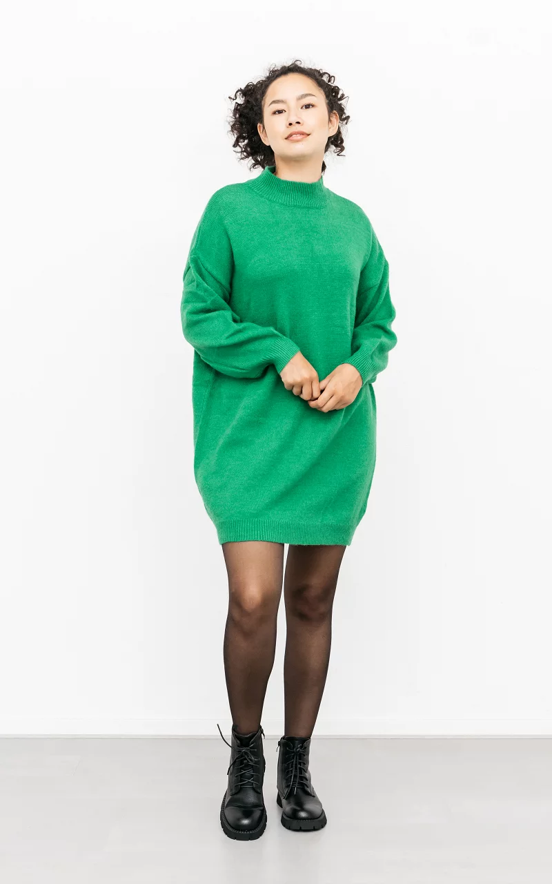 Oversized jurk met turtleneck Groen