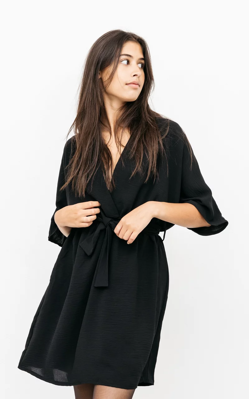 V-neck dress with side pockets Black