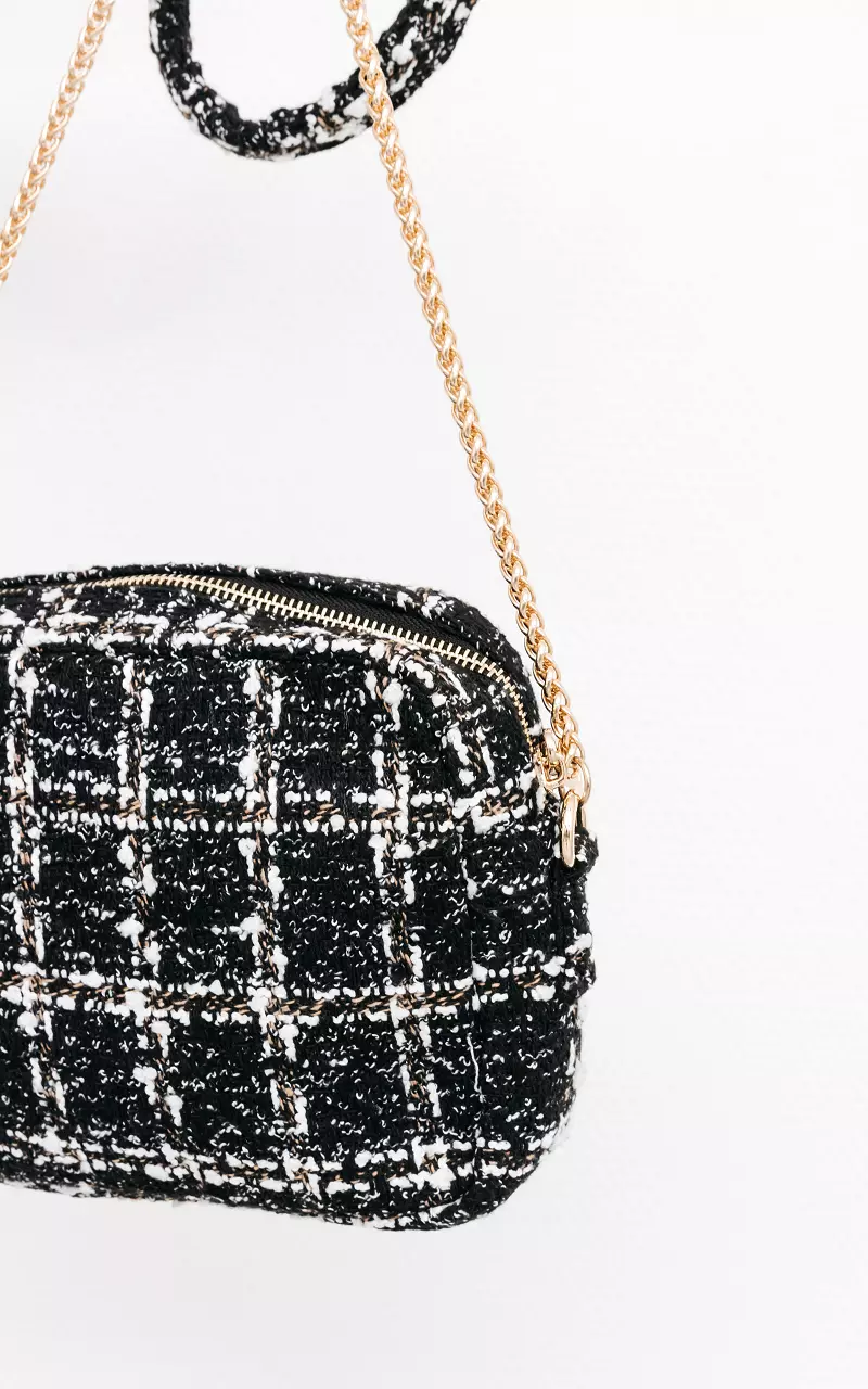 Glittery bag with gold-coated handle Black White