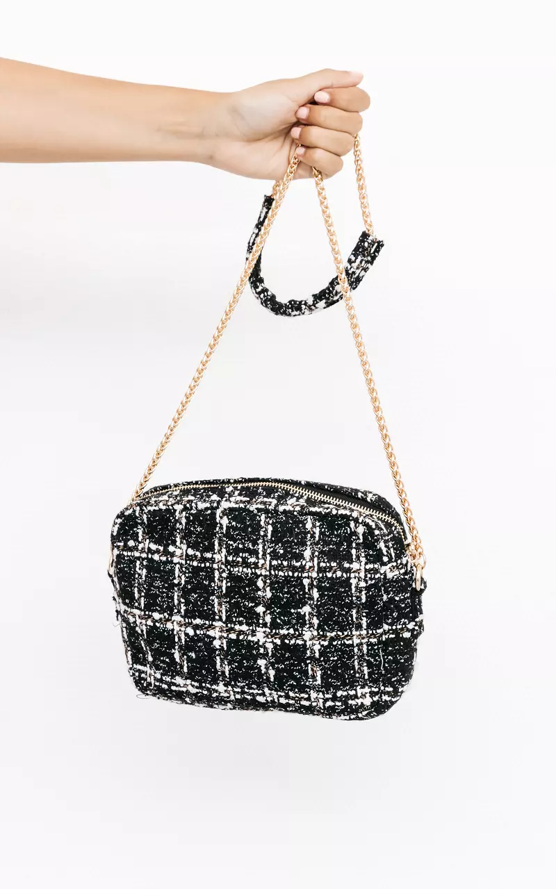 Glittery bag with gold-coated handle Black White