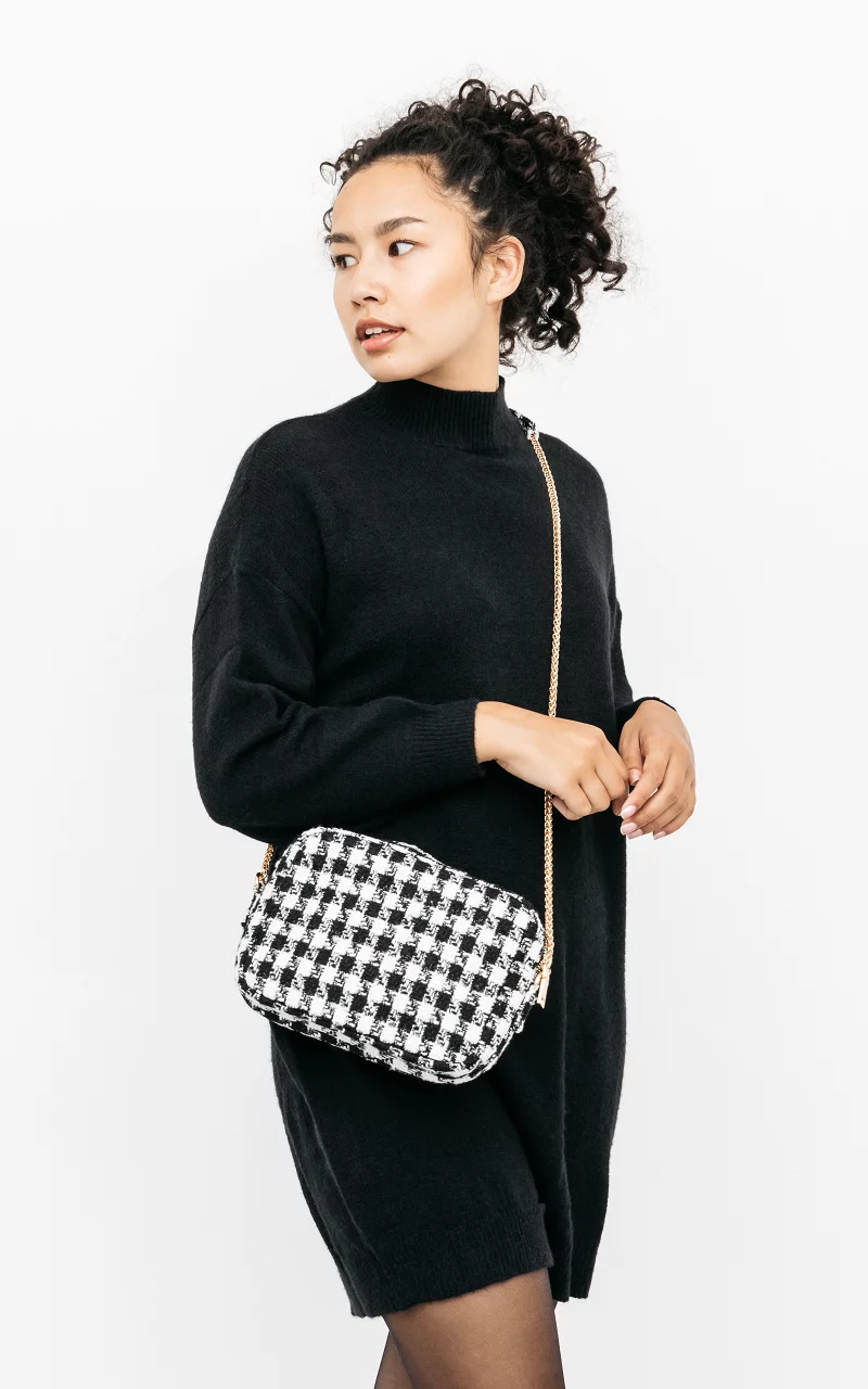 Niedliche Handtasche im Tweed-Look Weiß Schwarz