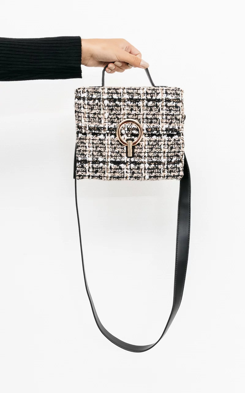 Checkered bag with glittery details Black Beige