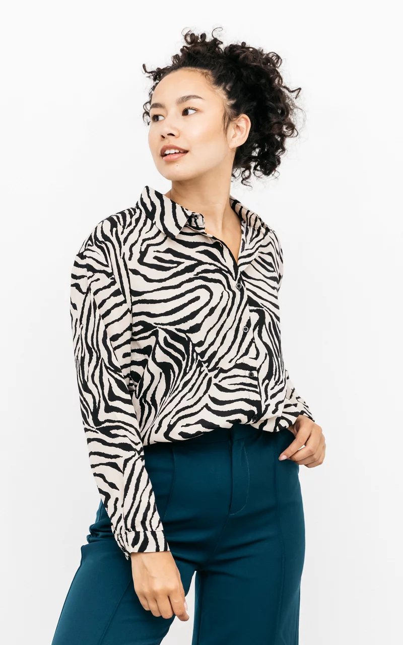 Bluse mit Zebra-Print Beige Schwarz